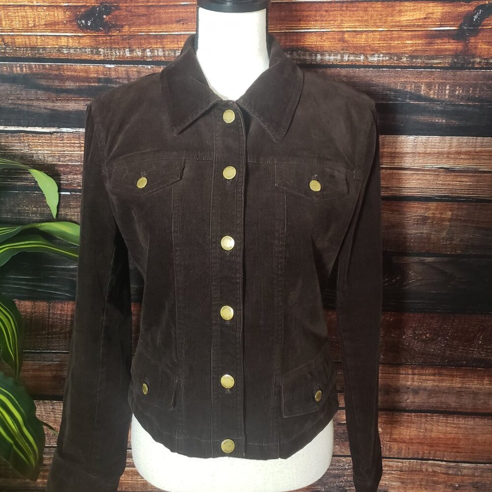 Jones New York M Brown Corduroy Jacket Button Front Stretch - Picture 7 of 12